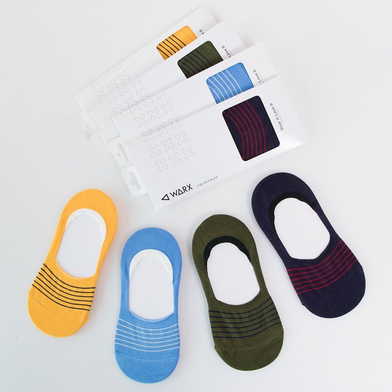 [WARX Antibacterial and Deodorant Socks] Versatile Striped Invisible Socks (4 Sets) - ถุงเท้า - ผ้าฝ้าย/ผ้าลินิน 