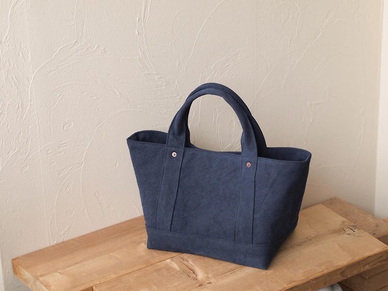 With lid only Tote M (dark blue) - Handbags & Totes - Cotton & Hemp Blue