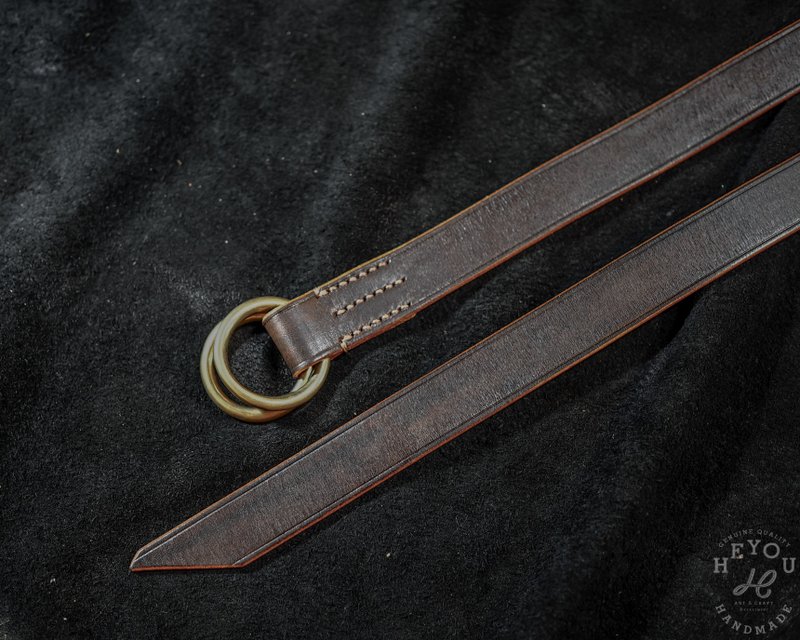 Double Ring Belt 雙環皮帶 3.0cm - 皮帶/腰帶 - 真皮 咖啡色