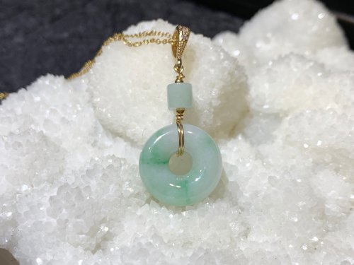 淳玉晶品坊 快速出貨 天然A貨緬甸玉翡翠 甜甜圈平安扣 白底青