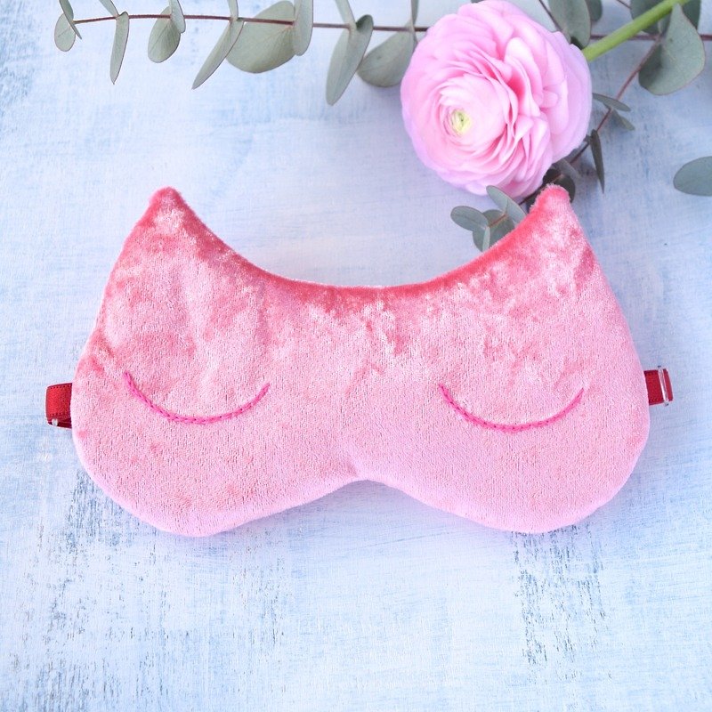 Charming Lady Cat Sleep Mask | storage pouch - Eye Masks - Polyester Pink