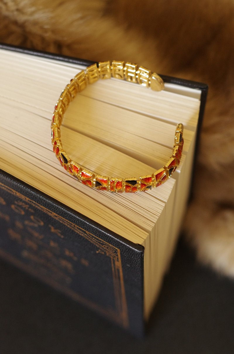 1古董橘金果凍琺瑯手環 手鐲 BR51 - 手鍊/手環 - 其他金屬 金色