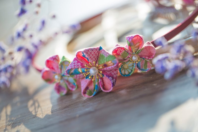 新年限定 日系粉色和風花朵髮箍 Japanese fabric - 髮夾/髮飾 - 棉．麻 粉紅色