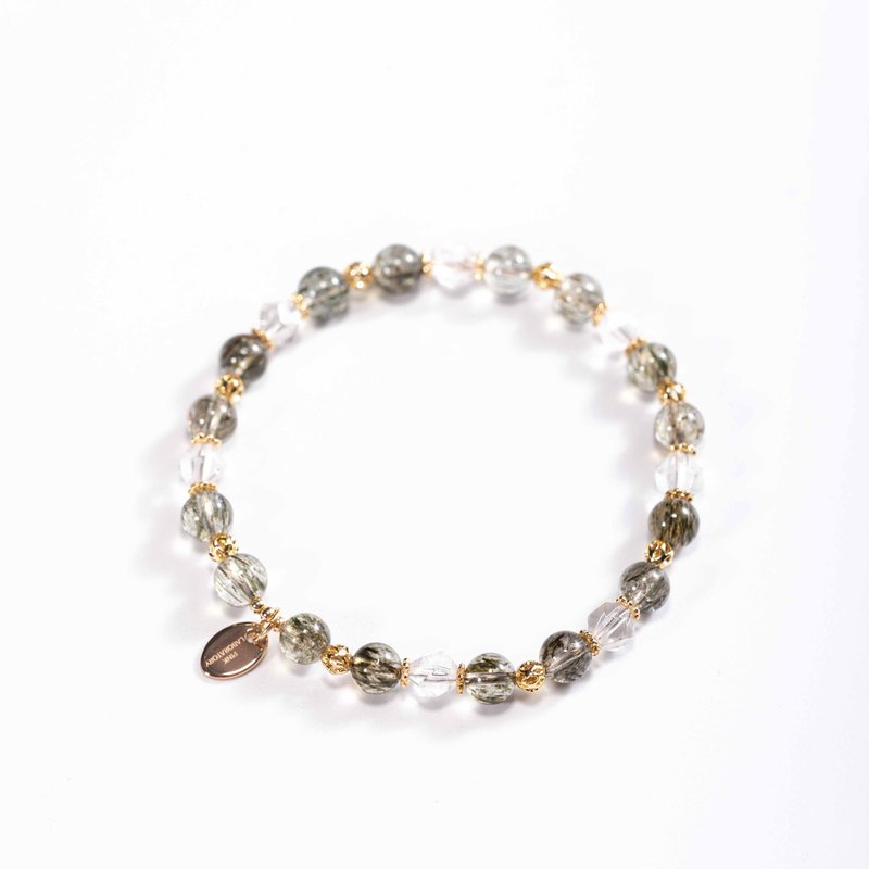 綠碧髮晶白水晶手鍊 | 綠髮碧璽事業招財水晶手鏈 - 手鍊/手環 - 半寶石 綠色