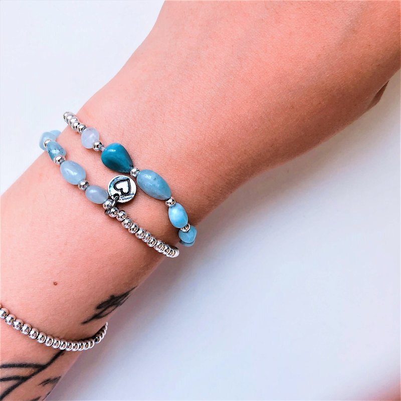 Double Circle Tianhe Stone Silver Bead Bracelet - Bracelets - Other Materials Pink