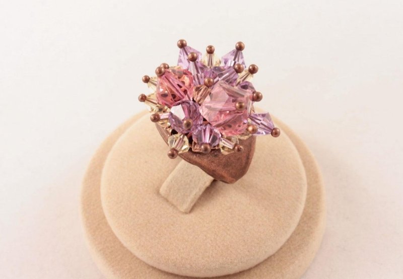 Pink Lilac Swarovski Crystal Large Copper Statement Adjustable Jewelry Ring Gift - 戒指 - 其他材質 粉紅色