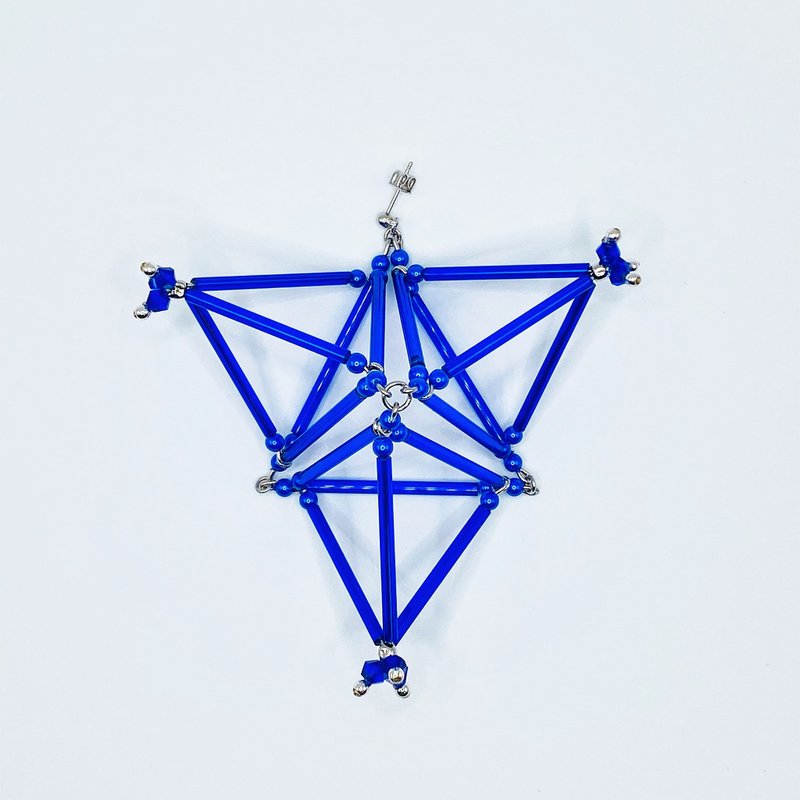 3D Triangle PIERCE/EARRING【Blue】 - ต่างหู - แก้ว สีน้ำเงิน