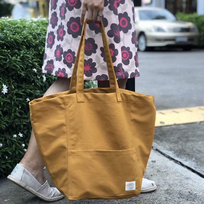 New Mustard Canvas Weekend Tote // Daily bag // Shopping bag - กระเป๋าถือ - ผ้าฝ้าย/ผ้าลินิน สีเหลือง