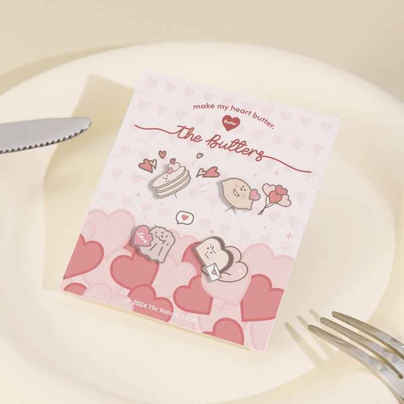 Cream family cream bread series-shaped earrings set-love style - ต่างหู - โลหะ หลากหลายสี