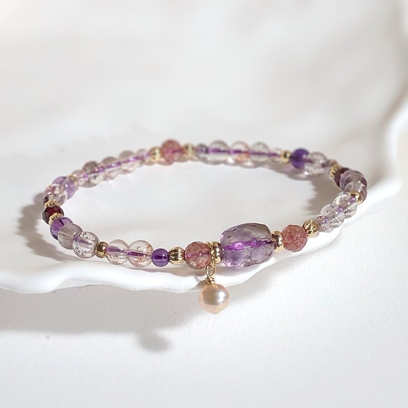 Clear super seven, ametrine natural stone bracelet - Bracelets - Crystal 