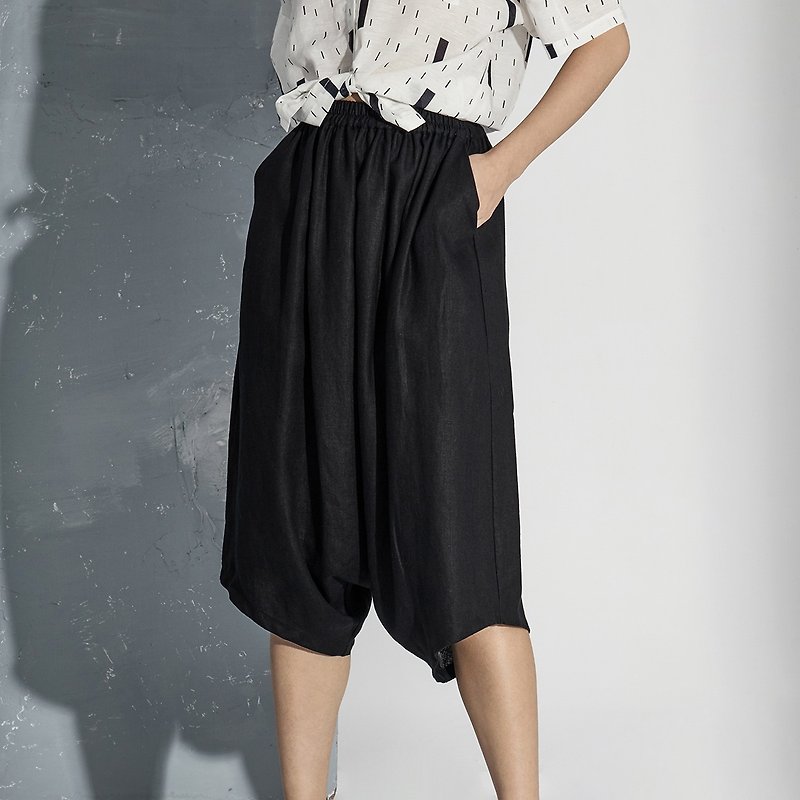 【Custom】Linen  harem pants - Women's Pants - Cotton & Hemp Black