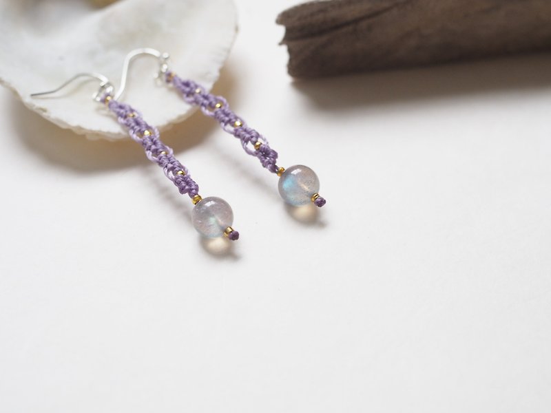 Labradorite Macrame earings │ Lavender - Earrings & Clip-ons - Semi-Precious Stones Gray