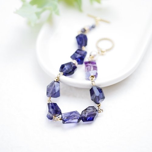 一抹月光 Emoonstone 藍紫絲絨 天然堇青石不規則切面寶石手鍊