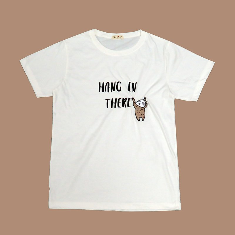 【Hang in There - SLOTH】第２弾　しわくちゃTシャツ - 男 T 恤 - 棉．麻 白色
