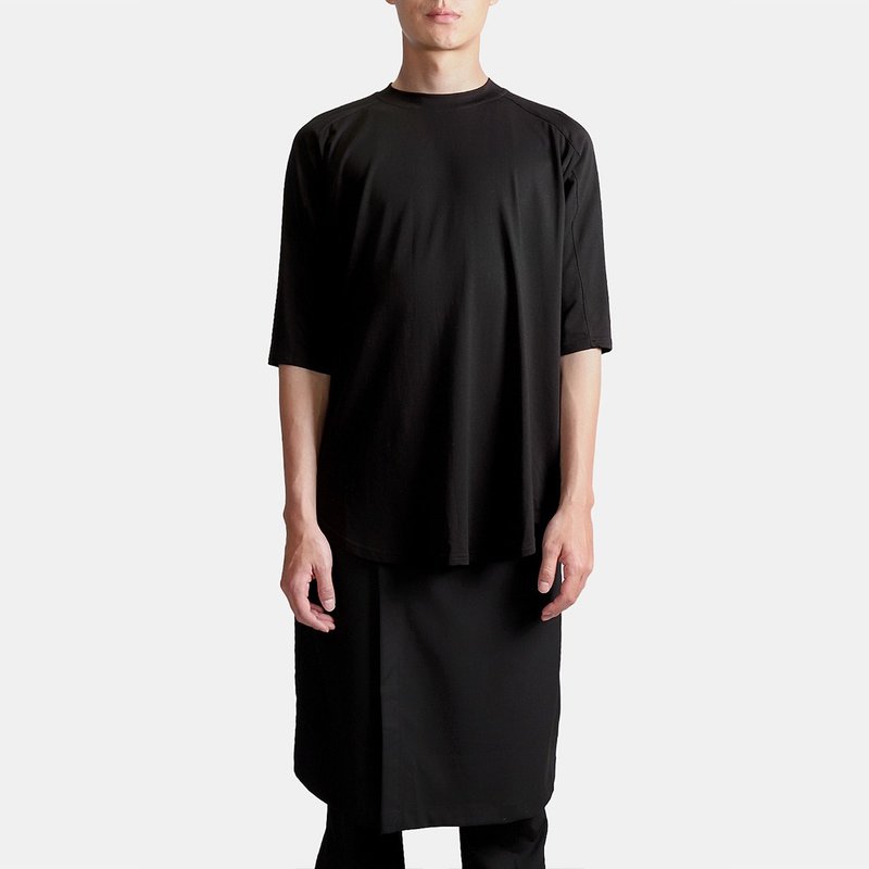 High neck round hem three-quarter sleeve T V3 - เสื้อยืดผู้ชาย - ไฟเบอร์อื่นๆ สีดำ