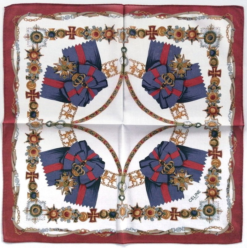 Celine Paris Vintage Handkerchief Antique Jewelry Badges 18 x 18 inches - 手帕 - 棉．麻 紅色
