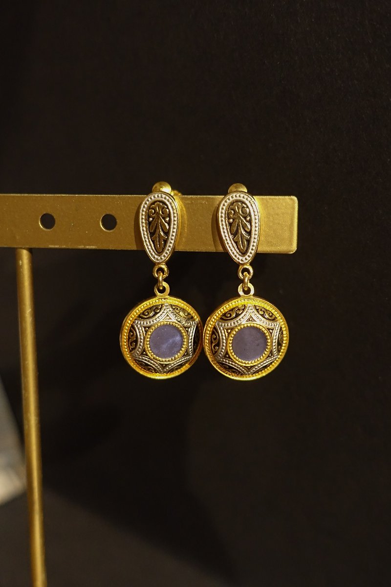 (VINTAGE/UNIQUE) Toledoware round dangle earrings - ต่างหู - โลหะ สีเงิน