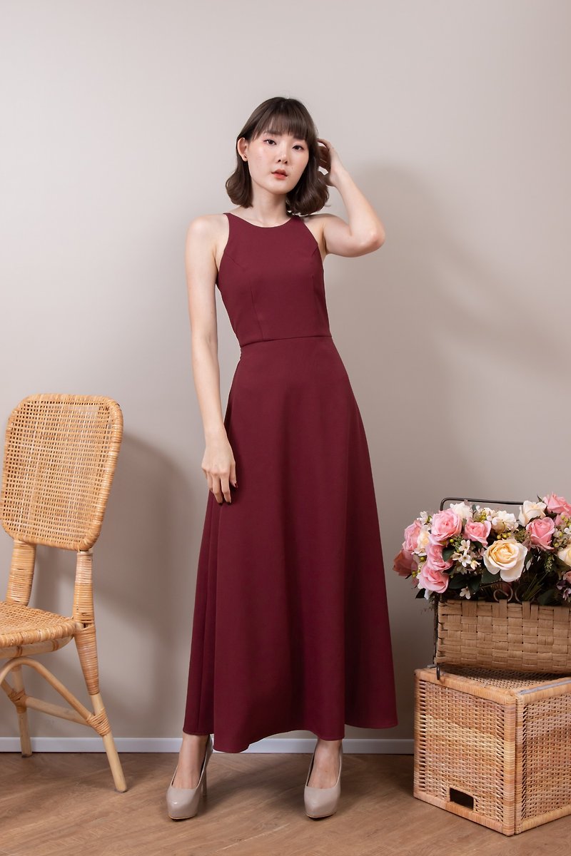Dark Red Maroon Bridesmaid Party Dress Red Wedding Dress Crisscross Maxi Dress - One Piece Dresses - Polyester Red