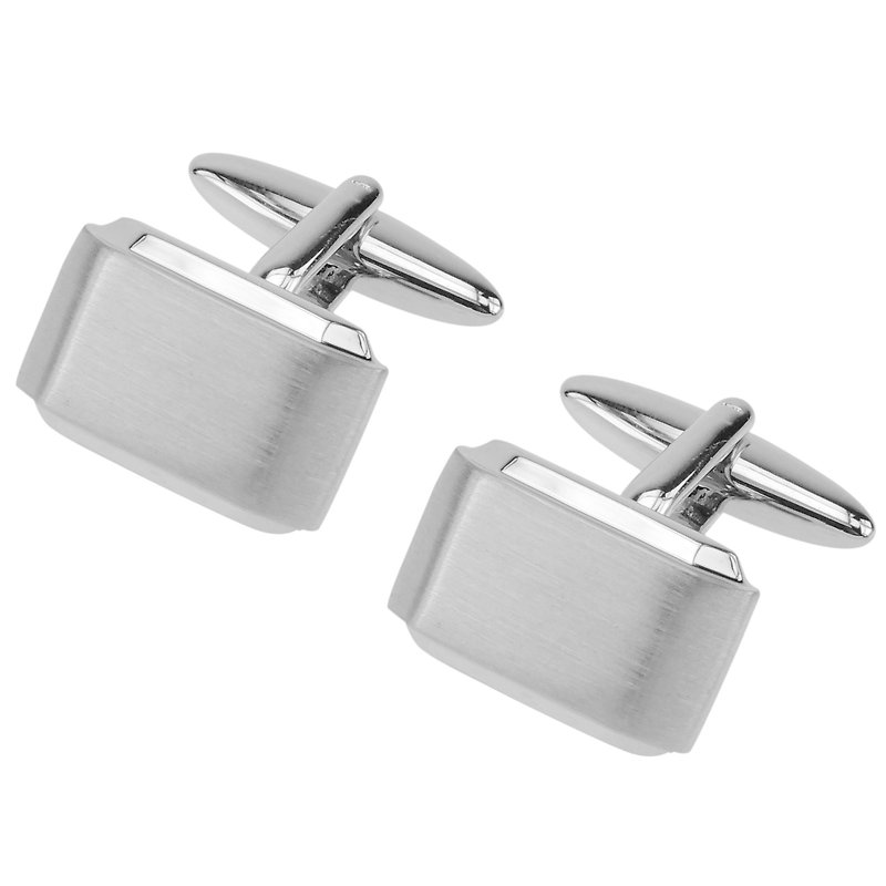 Brushed Silver with Shiny Edge Cufflinks - Cuff Links - Other Metals Silver