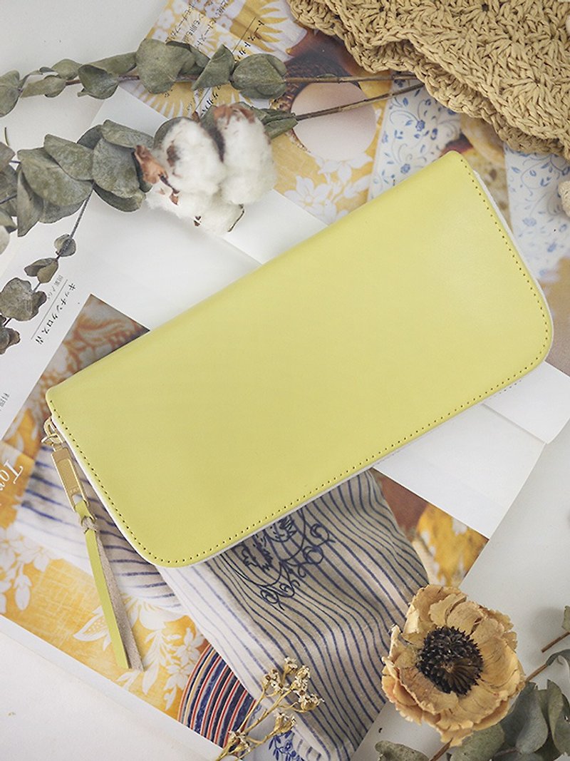 【Mother's Day】. Lemon yellow. Classic genuine leather long clip/wallet/wallet/coin purse - Wallets - Genuine Leather Yellow