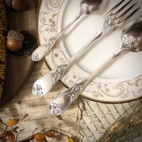 極上品 フランス アールヌーボー期 純銀無垢 スプーン&フォークセット ④ 極上品 フランス アールヌーボー期 純銀無垢 スプーン&フォークセット