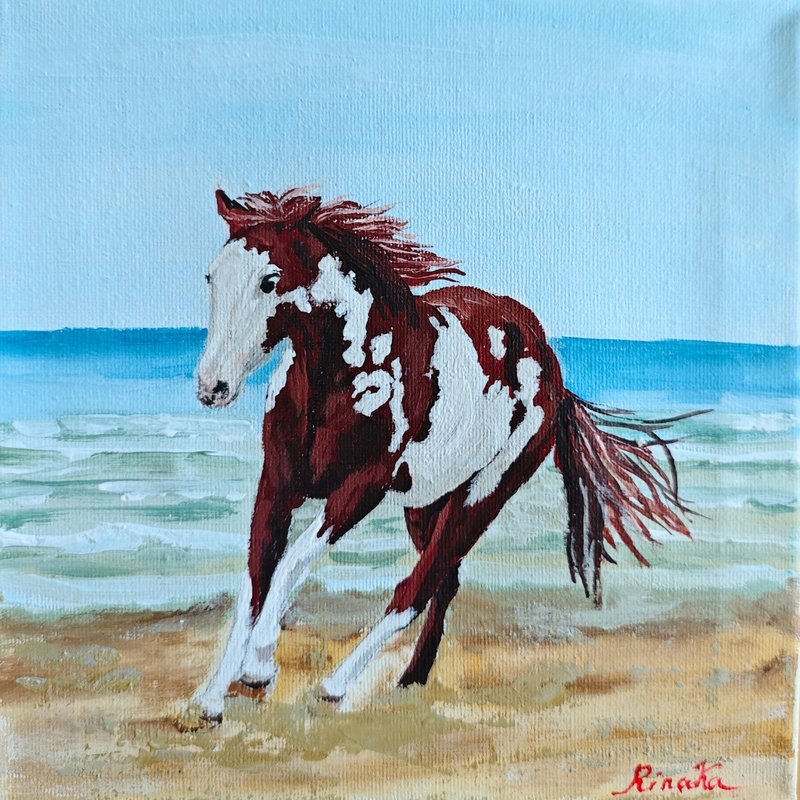 Horse By The Sea Painting On Canvas Original Art Unique Wall Decor By RinaArtSK - Wall Décor - Other Materials Multicolor