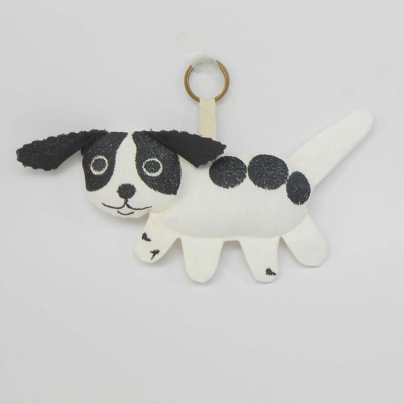 Embroidered doll key ring 05-Agou - ที่ห้อยกุญแจ - ผ้าฝ้าย/ผ้าลินิน ขาว