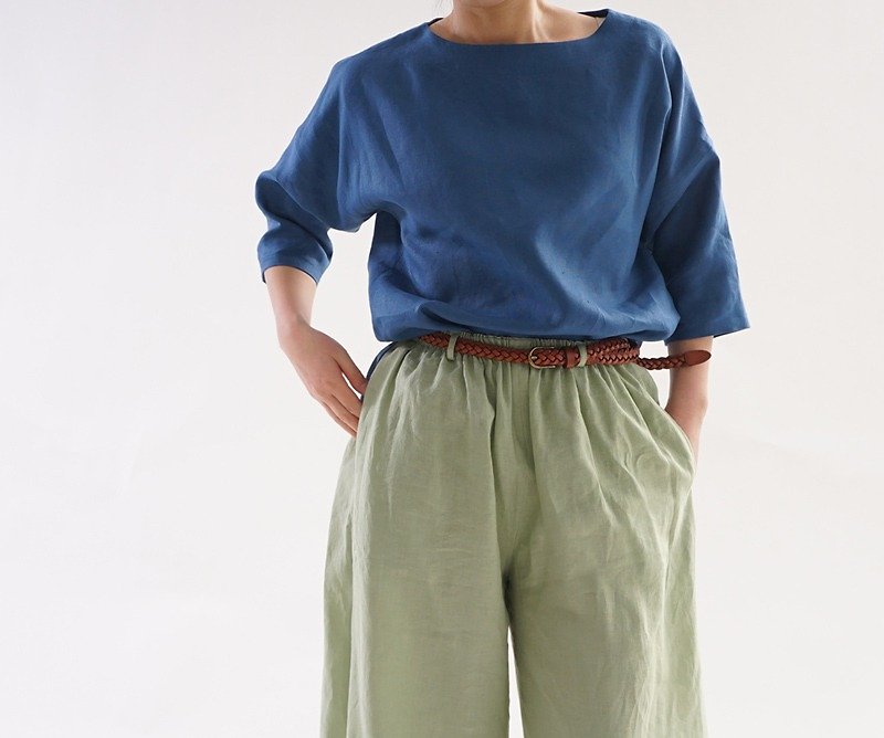 linen / linen shirt / 3/4 sleeve / tops / tunic / blue / t1-41 - Women's Tops - Cotton & Hemp Blue
