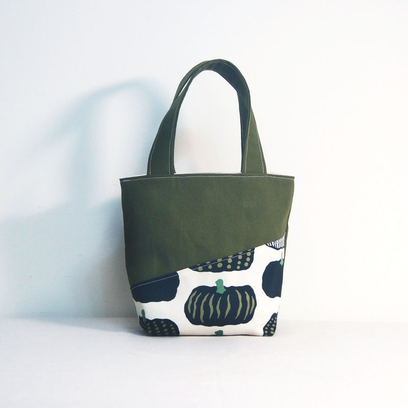 Handmade pumpkin pattern meal bag, lunch bag, book bag, drink bag, handbag - กระเป๋าถือ - ผ้าฝ้าย/ผ้าลินิน สีเขียว