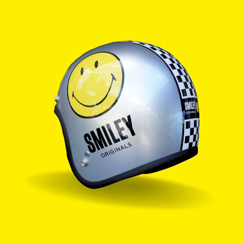 GALLOP x SMILEY HELMET yellow smiley face joint model 3/4 half-face safety helmet electroplated Silver - หมวกกันน็อก - วัสดุอื่นๆ 