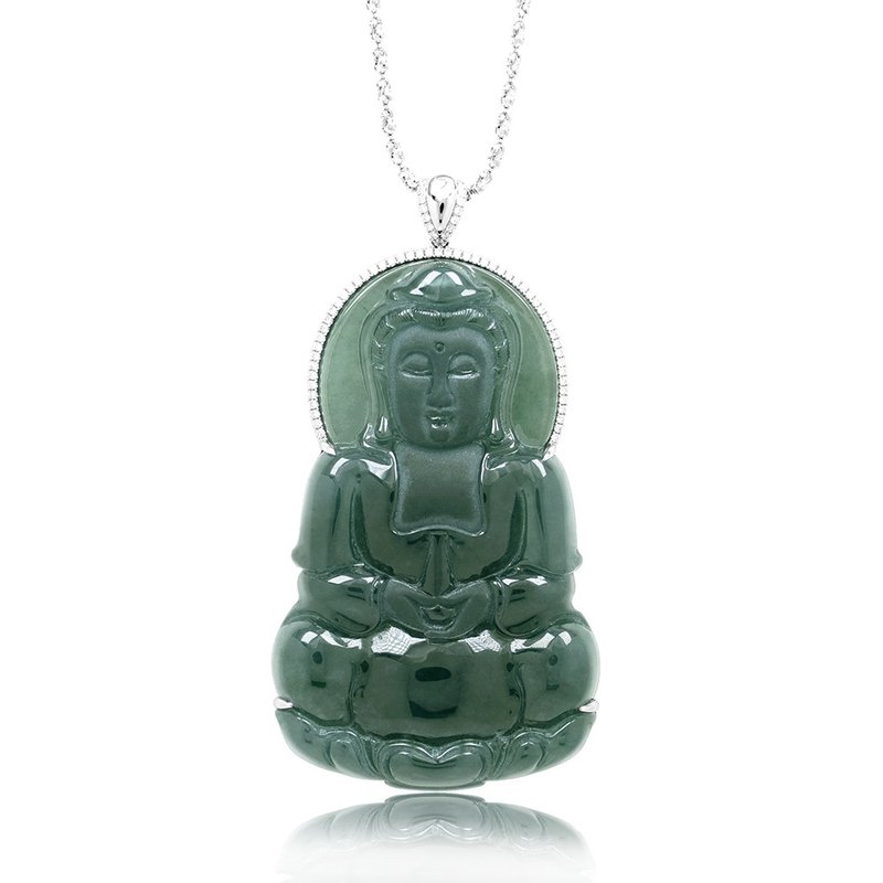 [Zhengjia Jewelry] 翡翠トップ氷種ブルー観音天然A級翡翠ペンダント - ネックレス - 翡翠 多色