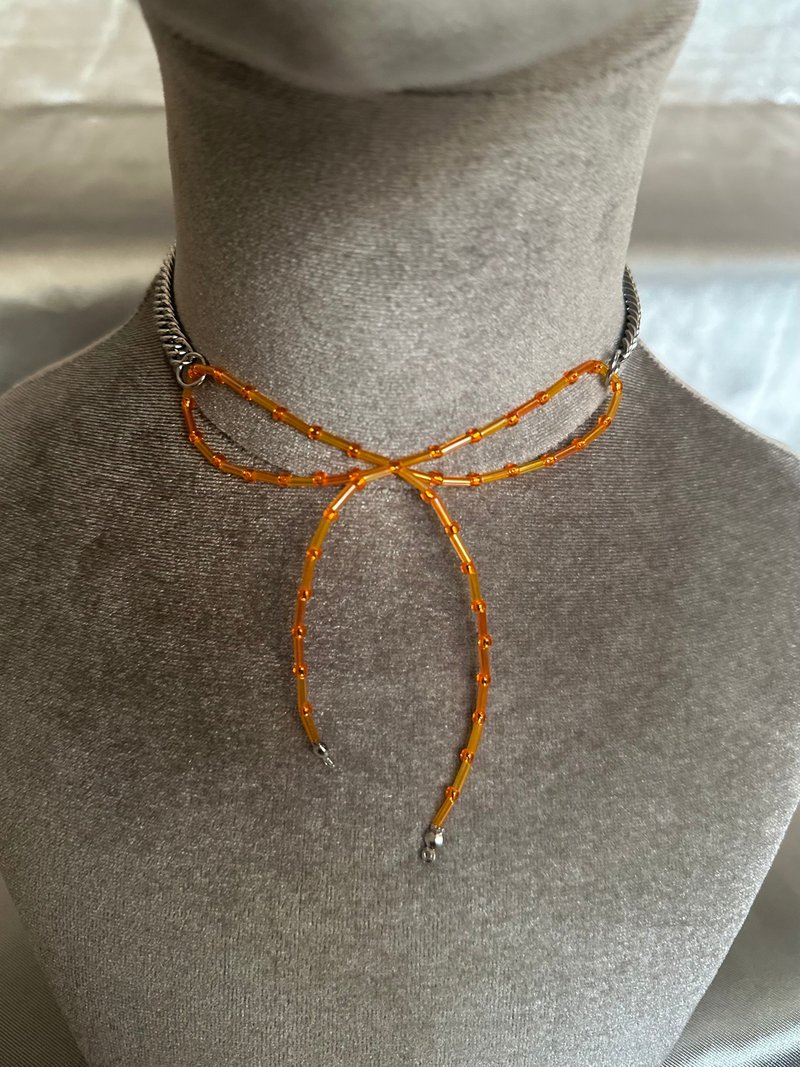 Bow neck necklace - translucent orange - Necklaces - Stainless Steel Silver