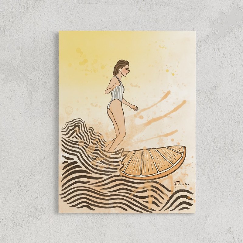 orange surf print painting wall decoration card - โปสเตอร์ - กระดาษ ขาว