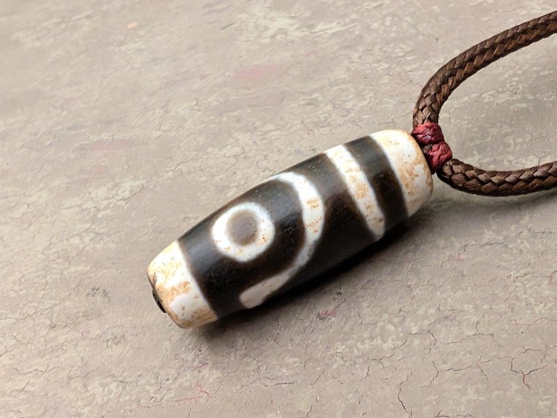 2 two Eye Dzi bead pendant necklace natural genuine Tibetan agate gemstone Love - Necklaces - Gemstone Khaki