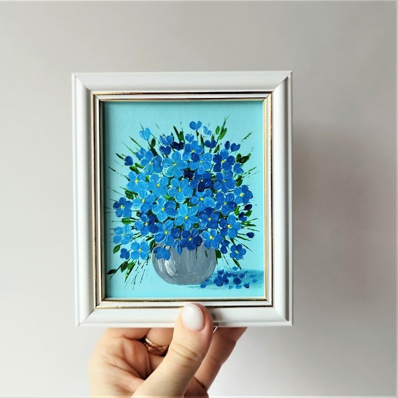 フレーム内のワスレナグサのミニ絵の花束/ワスレナグサの絵 - ウォールデコ・壁紙 - アクリル ブルー