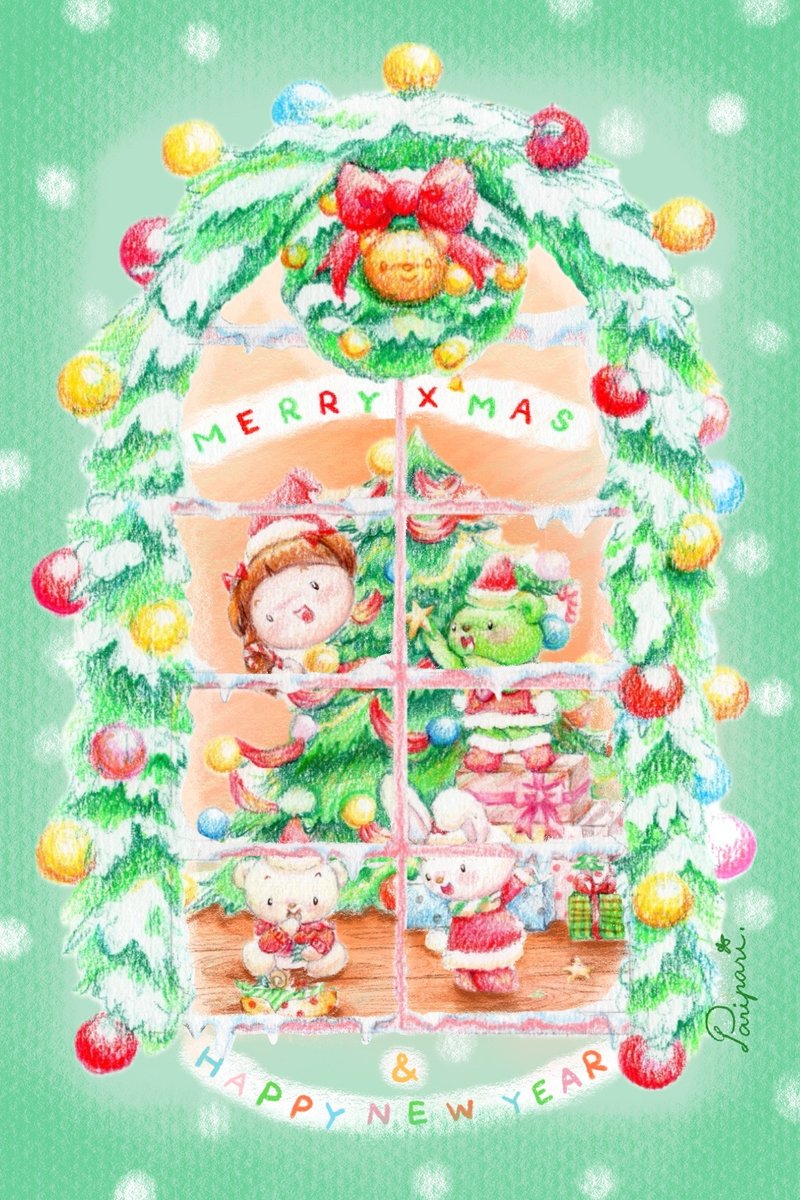 Christmas Time - Green Window | X'MAS POSTCARD - 卡片/明信片 - 紙 多色