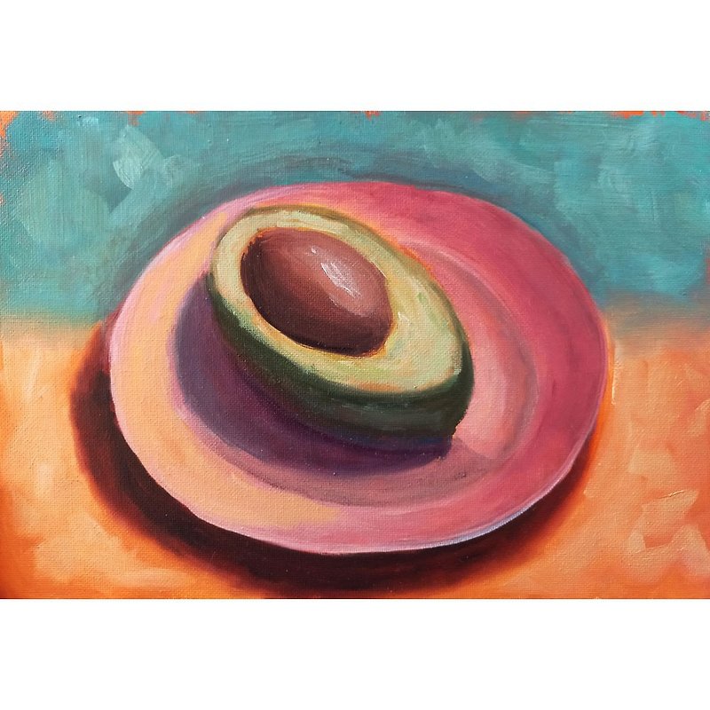 Avocado Painting Fruit Original Art Fruit Still Life  Oil Painting - 海報/掛畫/掛布 - 其他材質 多色