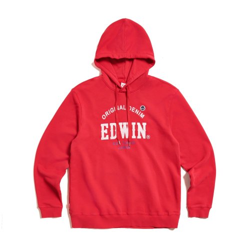 EDWIN 臺灣總代理 EDWIN 大英文字徽章長袖連帽T恤-男款 (紅色) #上衣