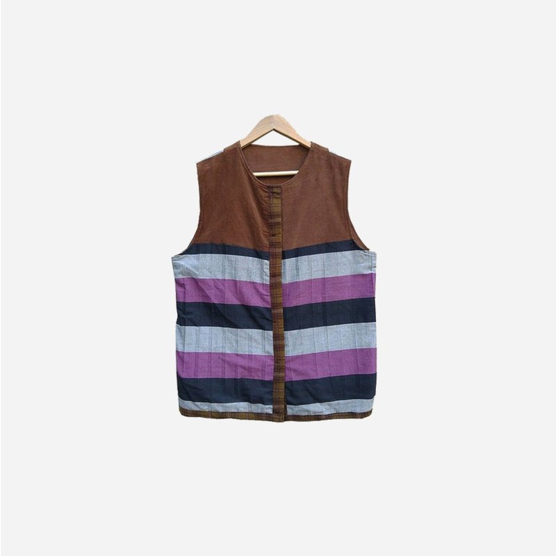 Dislocation vintage / wide stripe vest no.B44 vintage - เสื้อกั๊กผู้หญิง - เส้นใยสังเคราะห์ สีนำ้ตาล