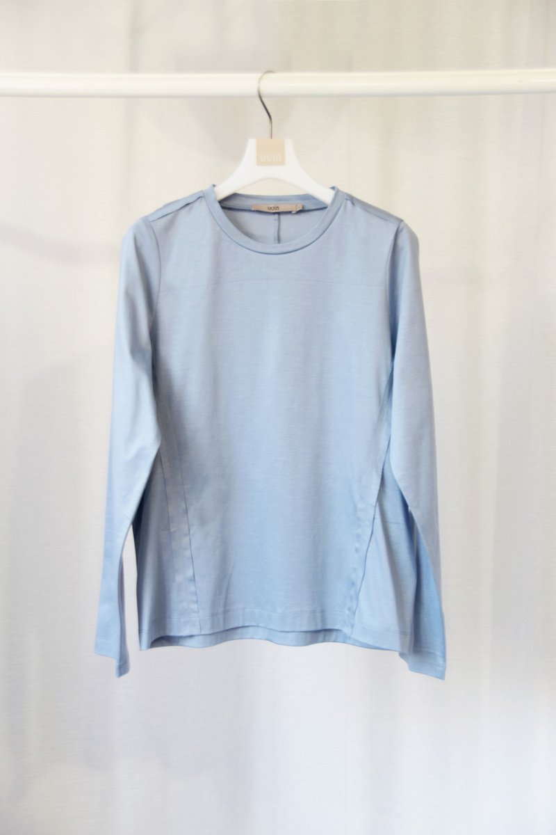 UUIN _ブルーの縫い目露出クロップドTシャツ - トップス - コットン・麻 