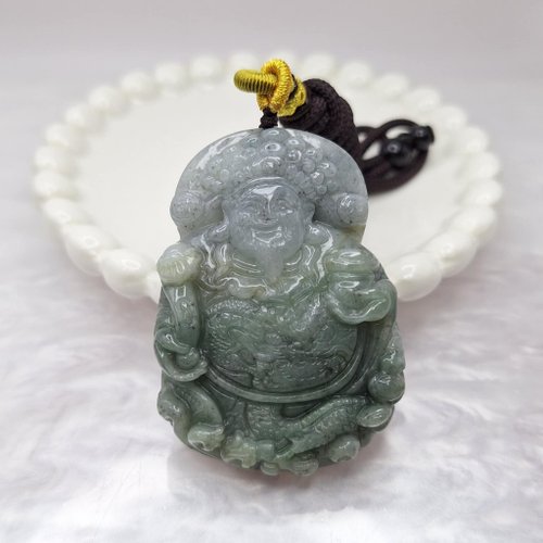 緣圓翡翠 冰綠烏雞財神爺吊墜吊墜 牌件 | 天然緬甸玉A貨翡翠