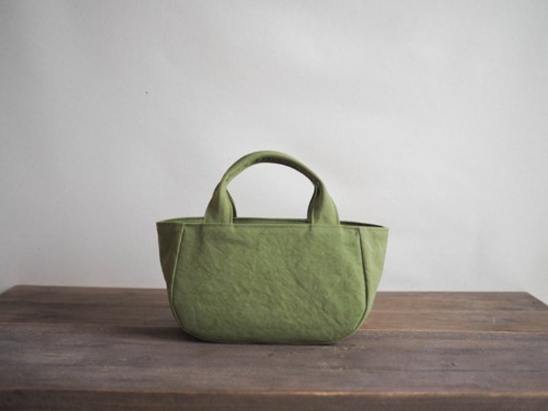 Made-to-order [ARMY DUCK] Round tote with lid S Light olive - Handbags & Totes - Cotton & Hemp Green