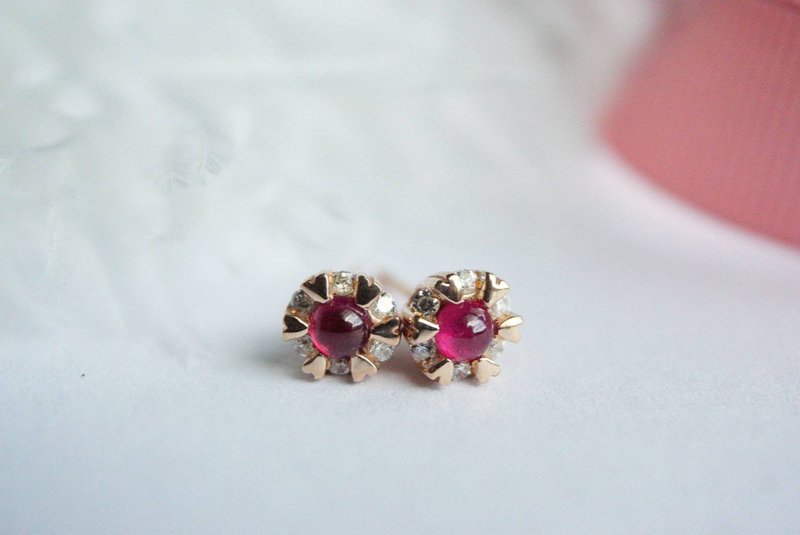 Stud Earrings Natural Red Ruby Silver, stud earrings - 耳環/耳夾/耳骨夾 - 純銀 紅色
