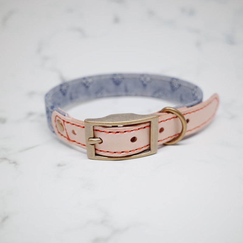 Dog collars, M size, Cowboy style, grey & blue_DCT090445 - Collars & Leashes - Genuine Leather 