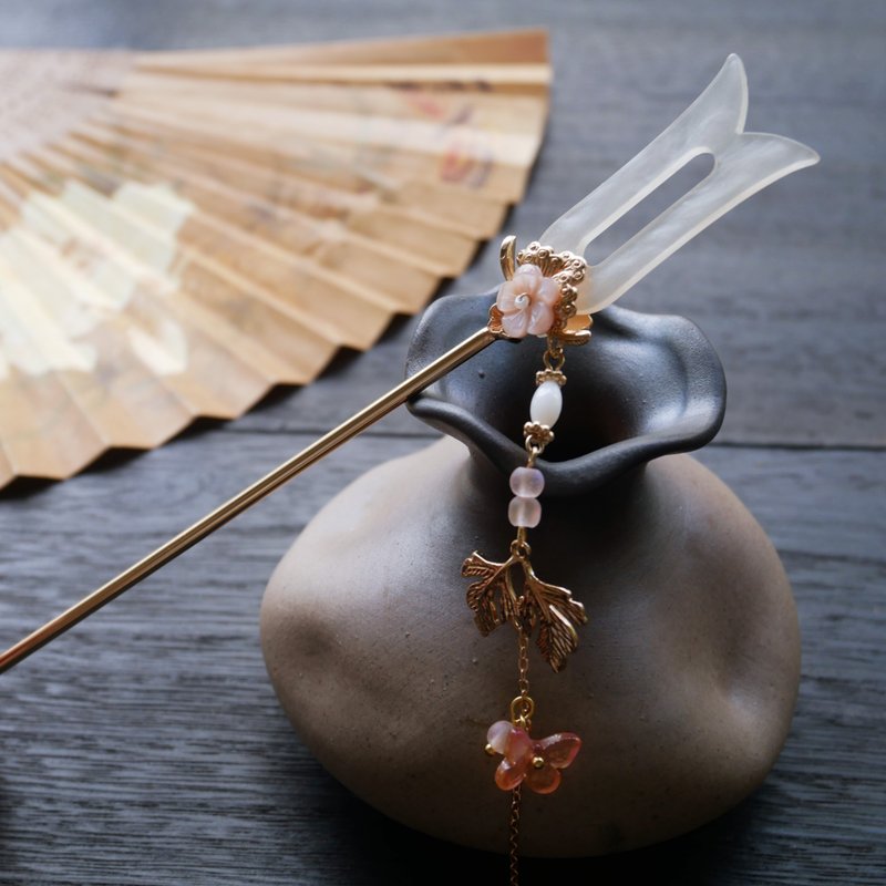 [Mohui Pavilion] Wind-blown grass hairpin - Hair Accessories - Copper & Brass White