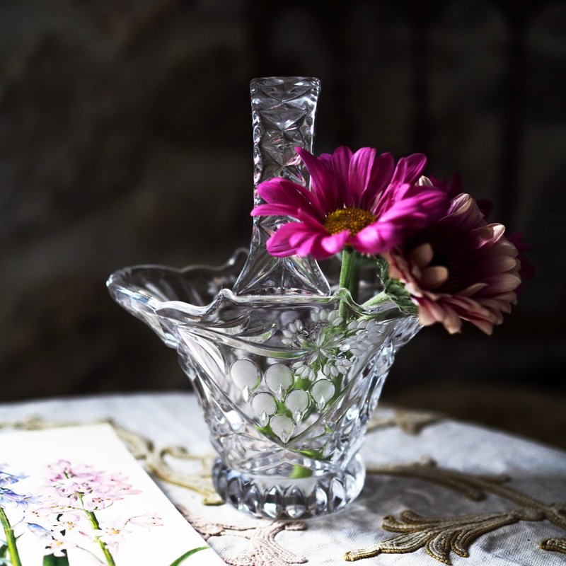 德國 Anna Hütte Bleikristall 復古水晶玻璃籃花瓶 - 花瓶/花器 - 水晶 透明