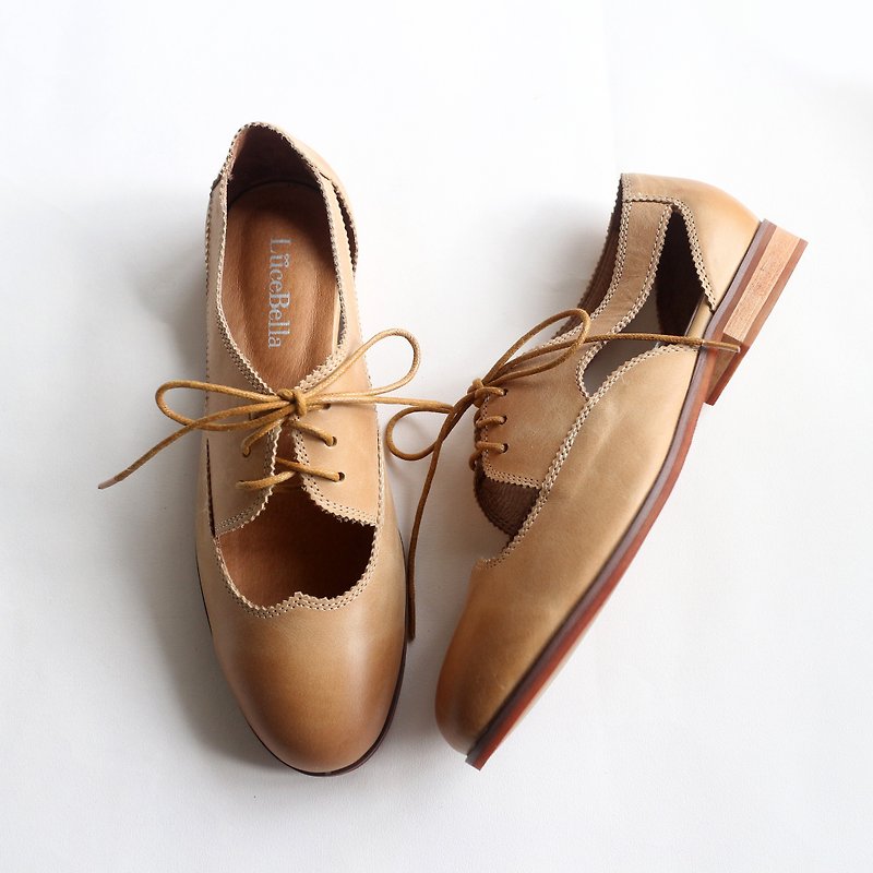 【Bite a cookie】Openwork shoes -Brown - Women's Leather Shoes - Genuine Leather Brown
