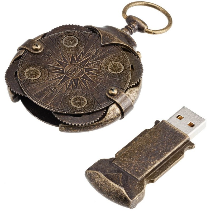 【暑假優惠】75折 Steampunk Cryptex Compass 隨身碟 64GB 32GB - USB 隨身碟 - 其他金屬 咖啡色