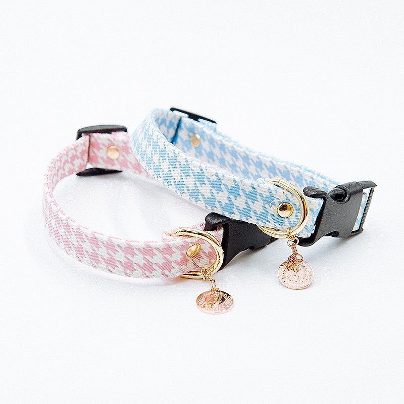【Momoji】 Pet Collar - Houndstooth - Collars & Leashes - Cotton & Hemp Pink