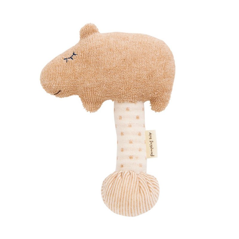 Y-1340 カピバラのスティックガラガラ 100%オーガニックコットン Stick-type rattle Capybara日本製 - 嬰兒手鍊/飾品 - 棉．麻 咖啡色